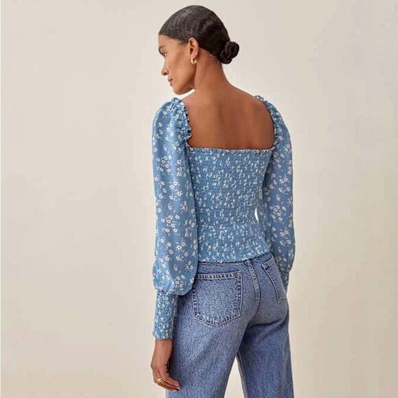 Reformation Pinto Floral Top in Lassen Blue Size Large - Picture 2 of 8